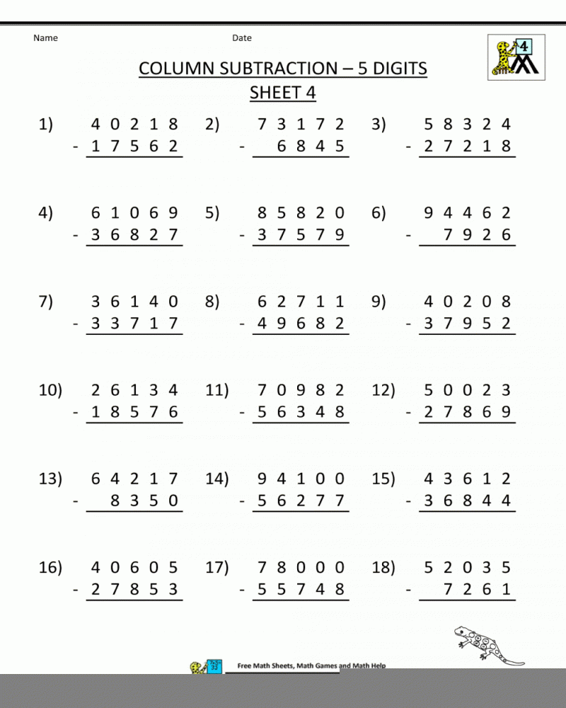 5th grade math worksheets printable