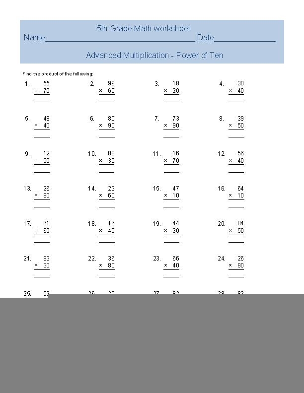5th Multiplication Worksheets Multiplication Worksheets