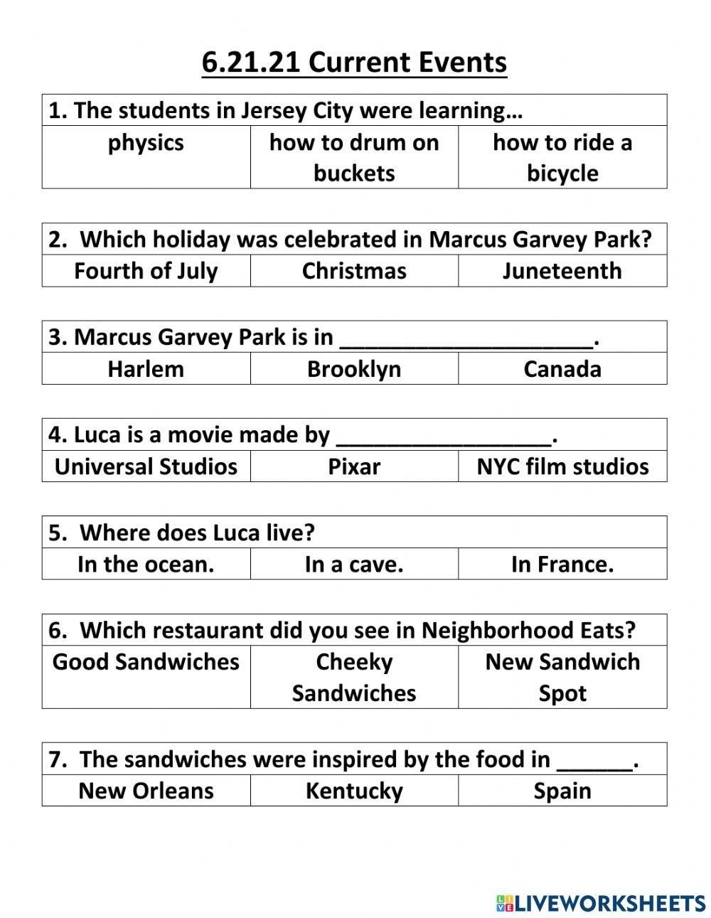 6 21 Current Events Worksheet Live Worksheets Worksheets Library