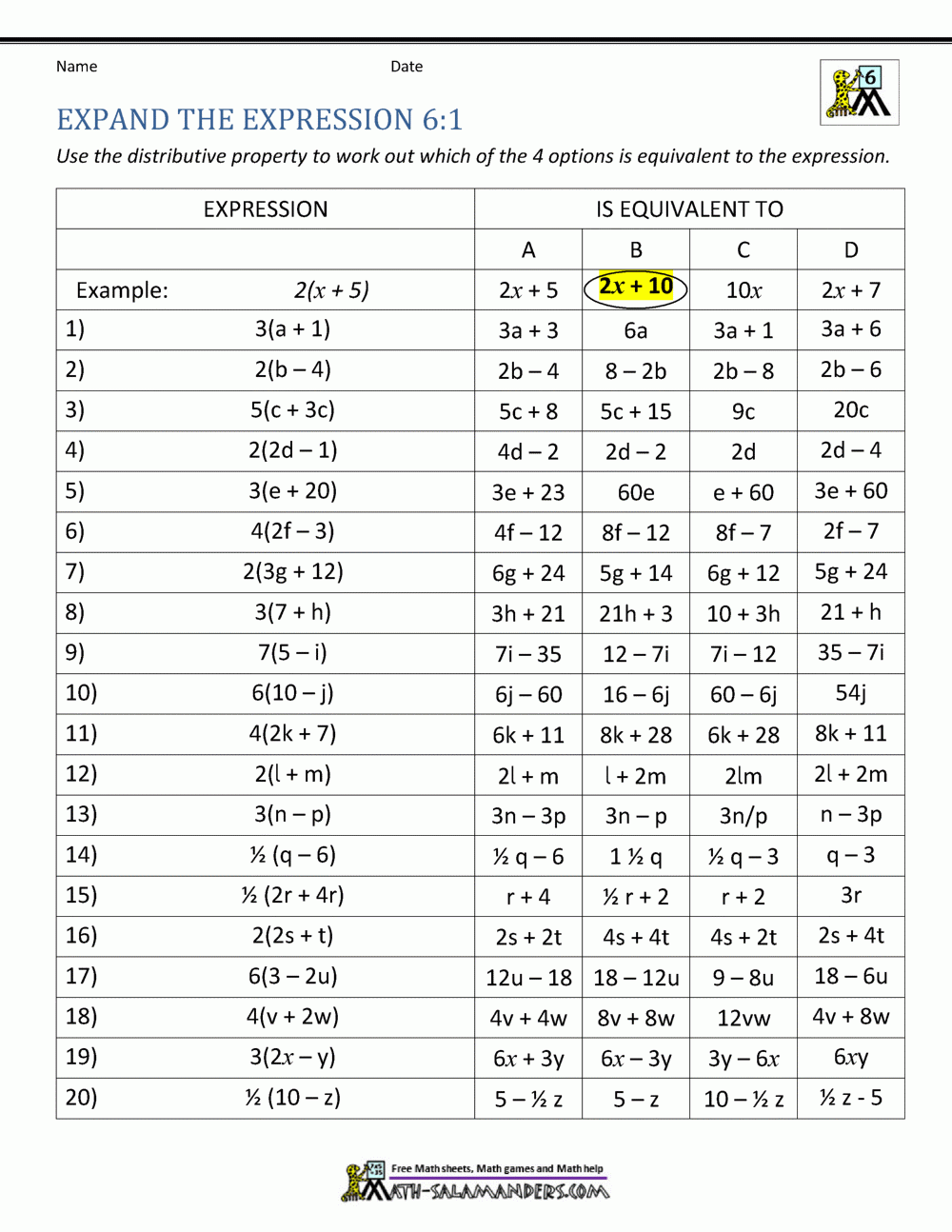 6th Grade Distributive Property Worksheets Worksheets Library