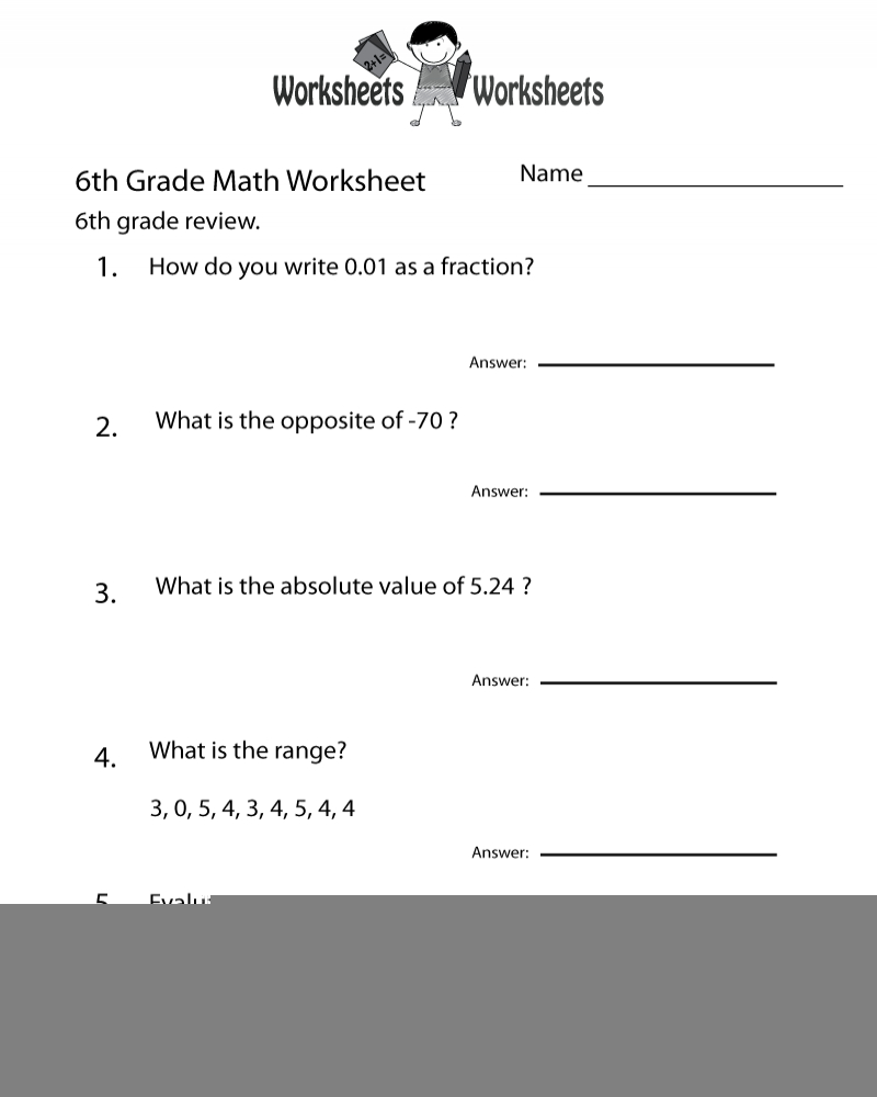 6th Grade Math Review Worksheets Printable Math Worksheets Printable