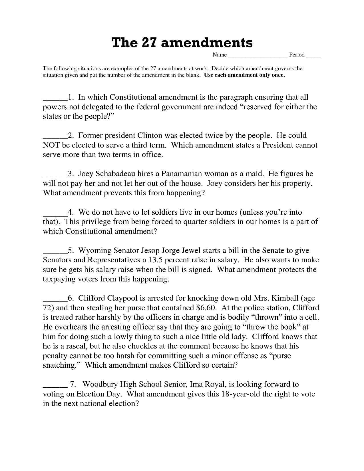 amendments worksheet answer key
