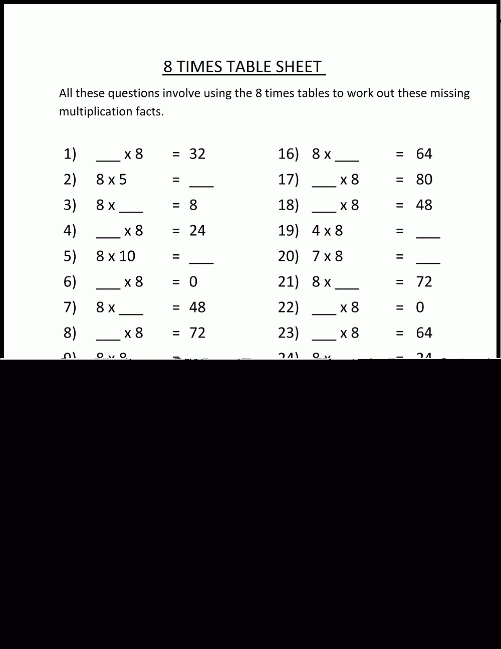 8 Multiplication Worksheet Multiplication Worksheets