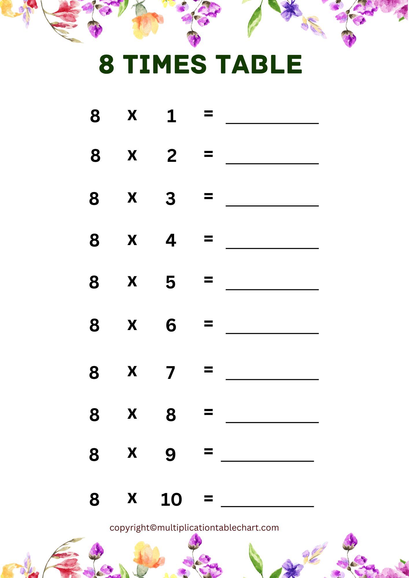 8 multiplication table worksheet
