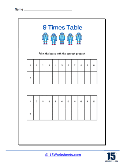 9 multiplication table worksheet