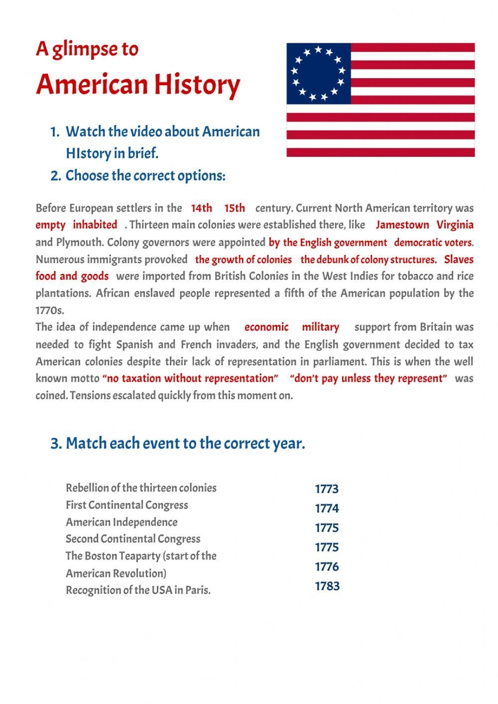A Glimpse To American History Worksheet Live Worksheets Worksheets 