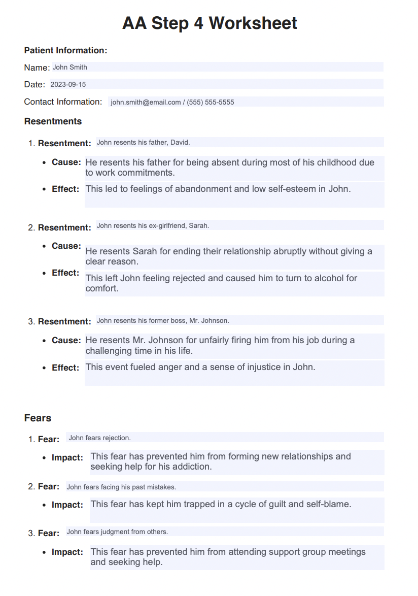 AA Step 4 Worksheets Example Free PDF Download Worksheets Library