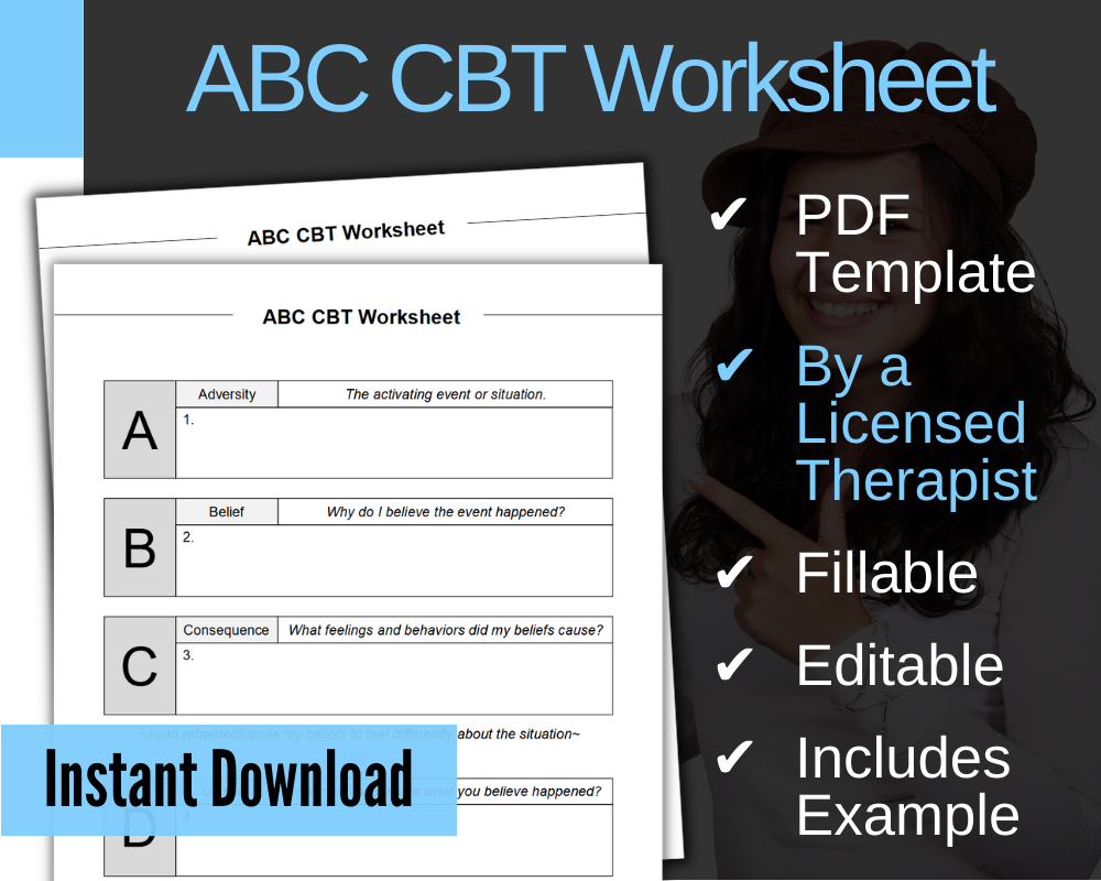 ABC CBT Worksheet Fillable PDF Therapists Market