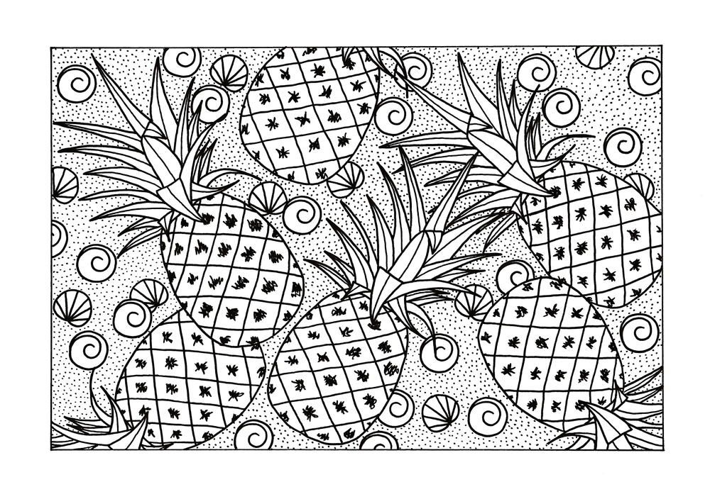 Abundance Of Pineapples Adult Coloring Page Coloring Pages Free