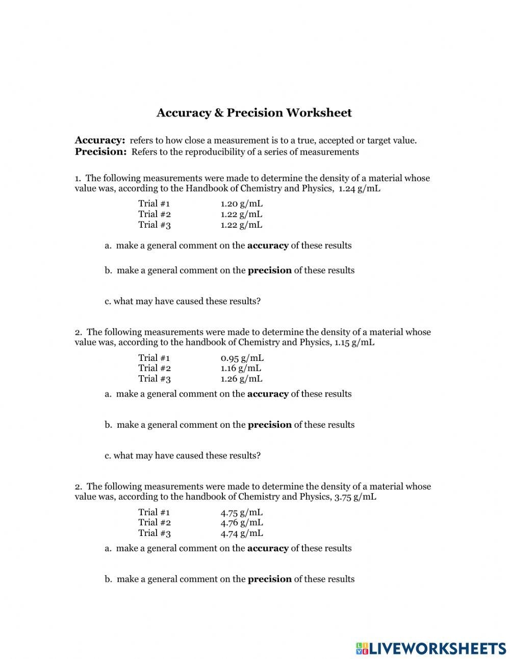 Accuracy And Precision Interactive Worksheet Live Worksheets 