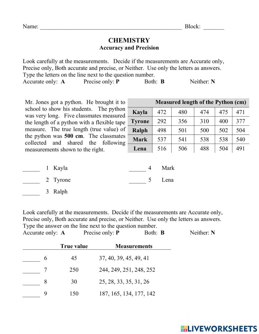 Accuracy Precision Worksheet Live Worksheets Worksheets Library