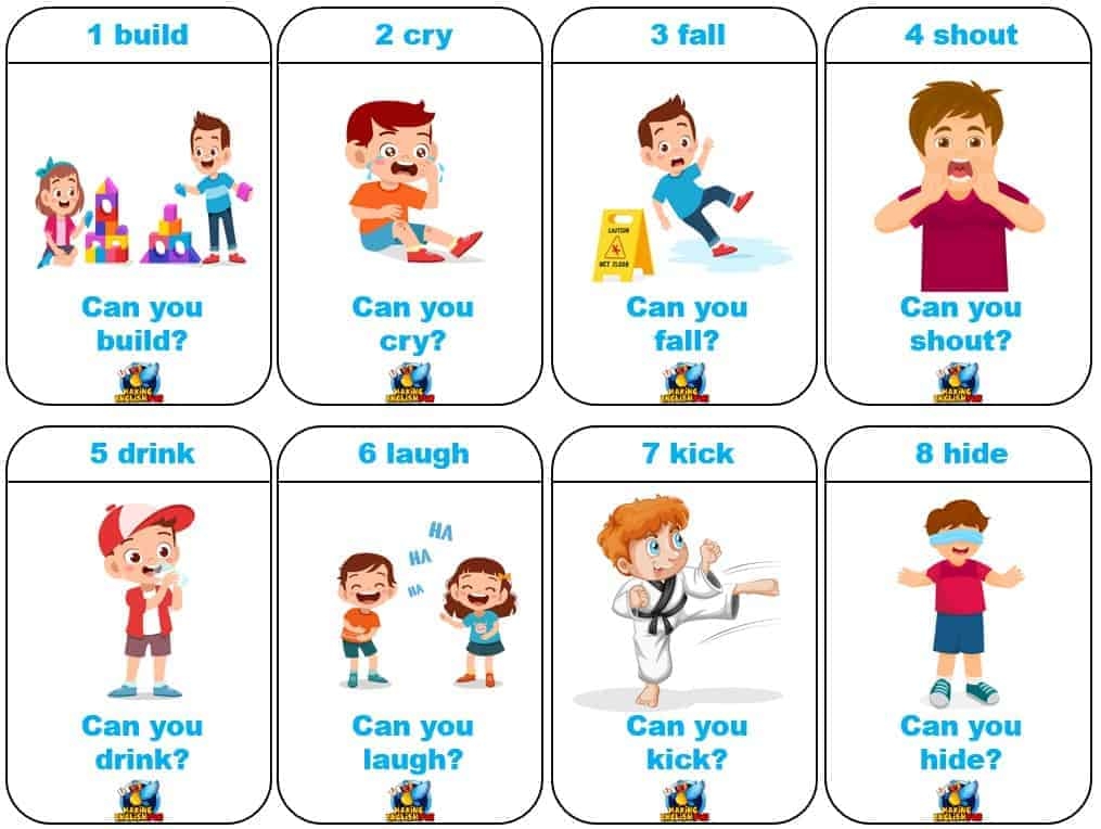 Action Verb Picture Cards Printable