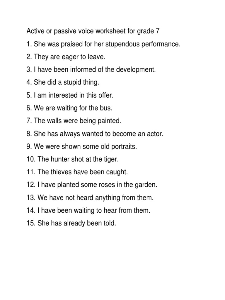Active Or Passive Voice Worksheet For Grade 7 PDF Worksheets Library