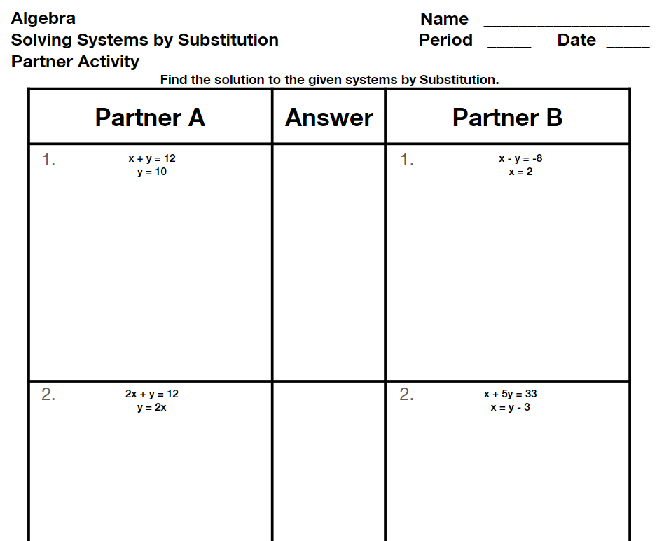substitution method worksheet