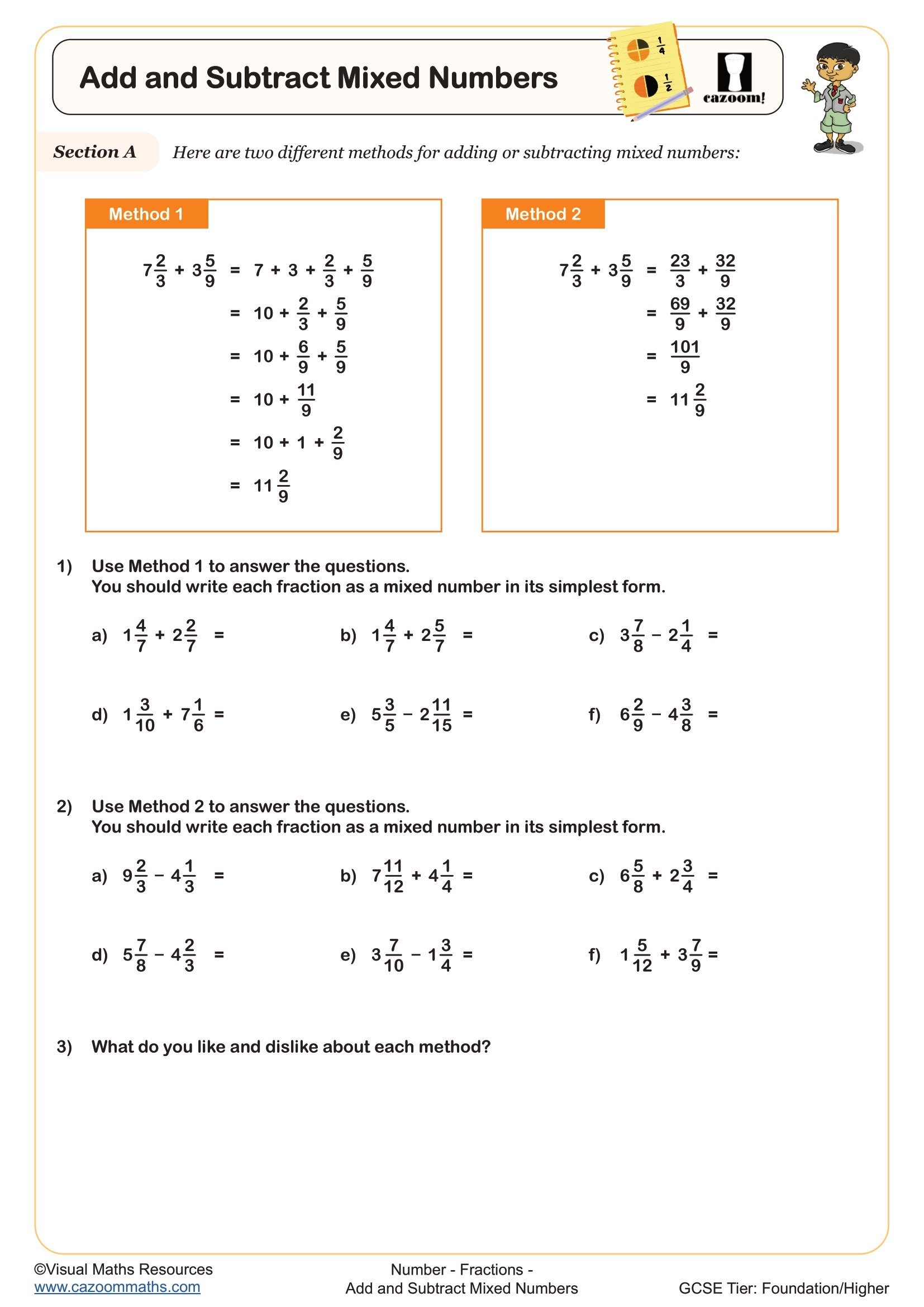 add and subtract mixed numbers worksheet