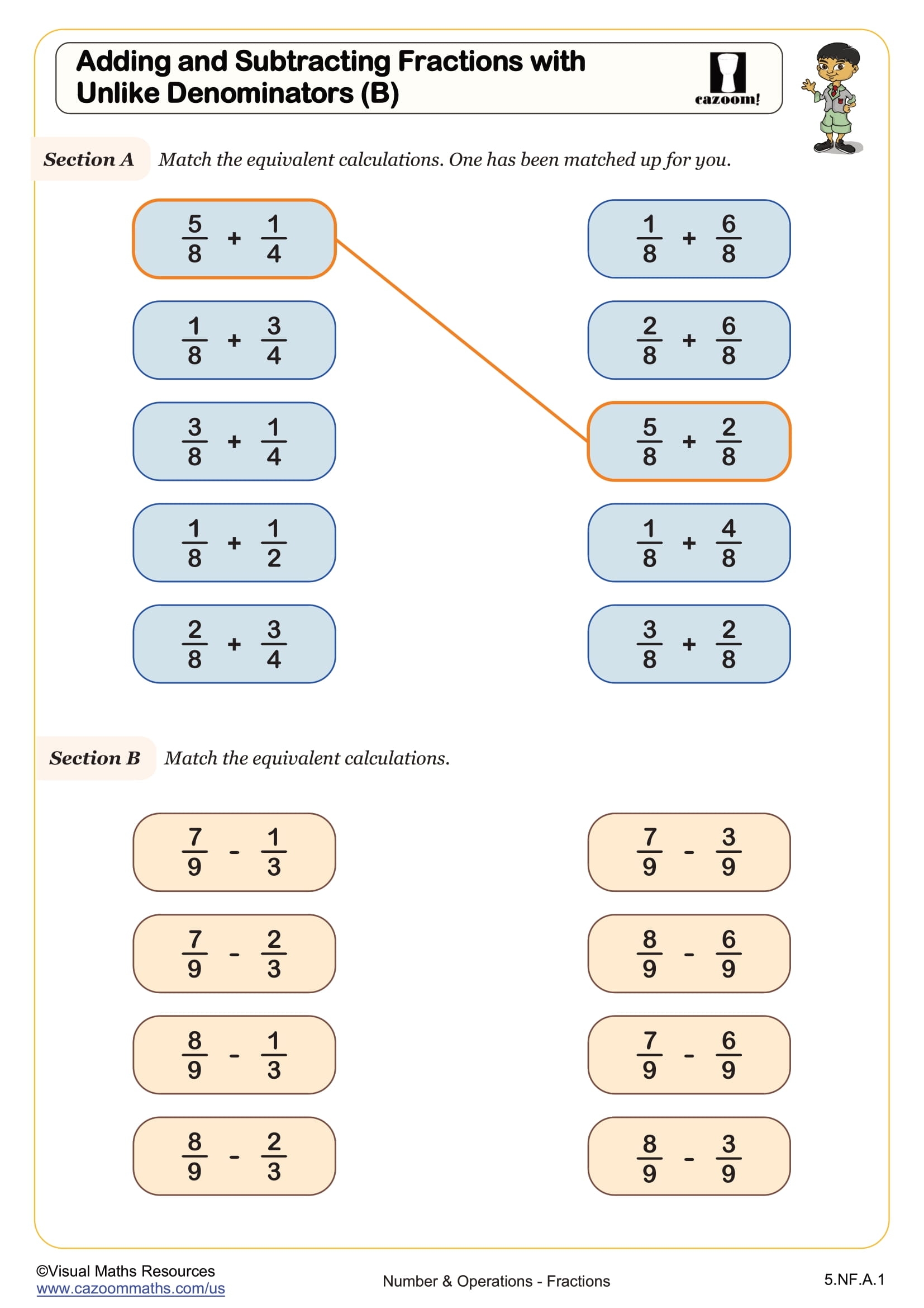 adding and subtracting fractions with different denominators worksheet