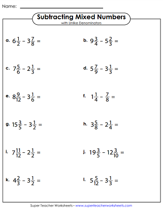 worksheets adding and subtracting mixed numbers