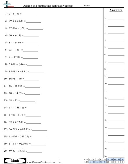 Adding And Subtracting Rational Numbers Worksheet Free Worksheets Samples