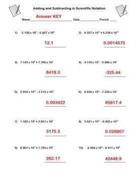 Adding And Subtracting Scientific Notation Worksheet And Answer 