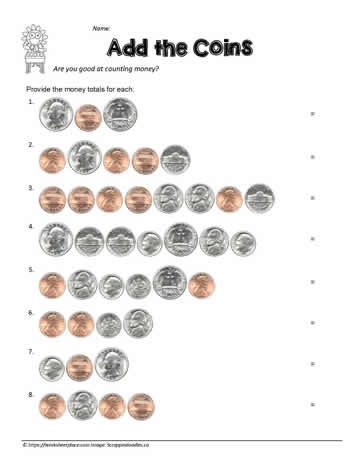 adding coins worksheet