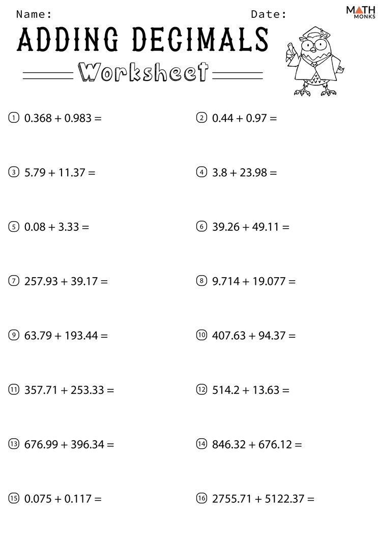 add decimals worksheet