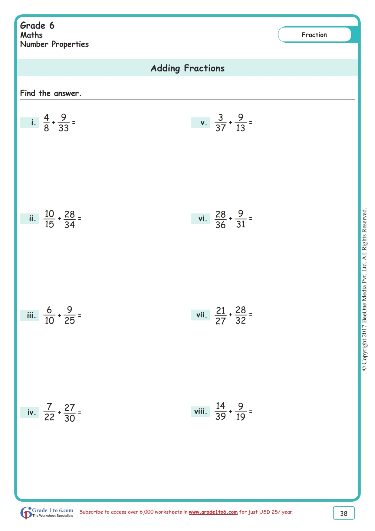 adding fractions with like denominators worksheet