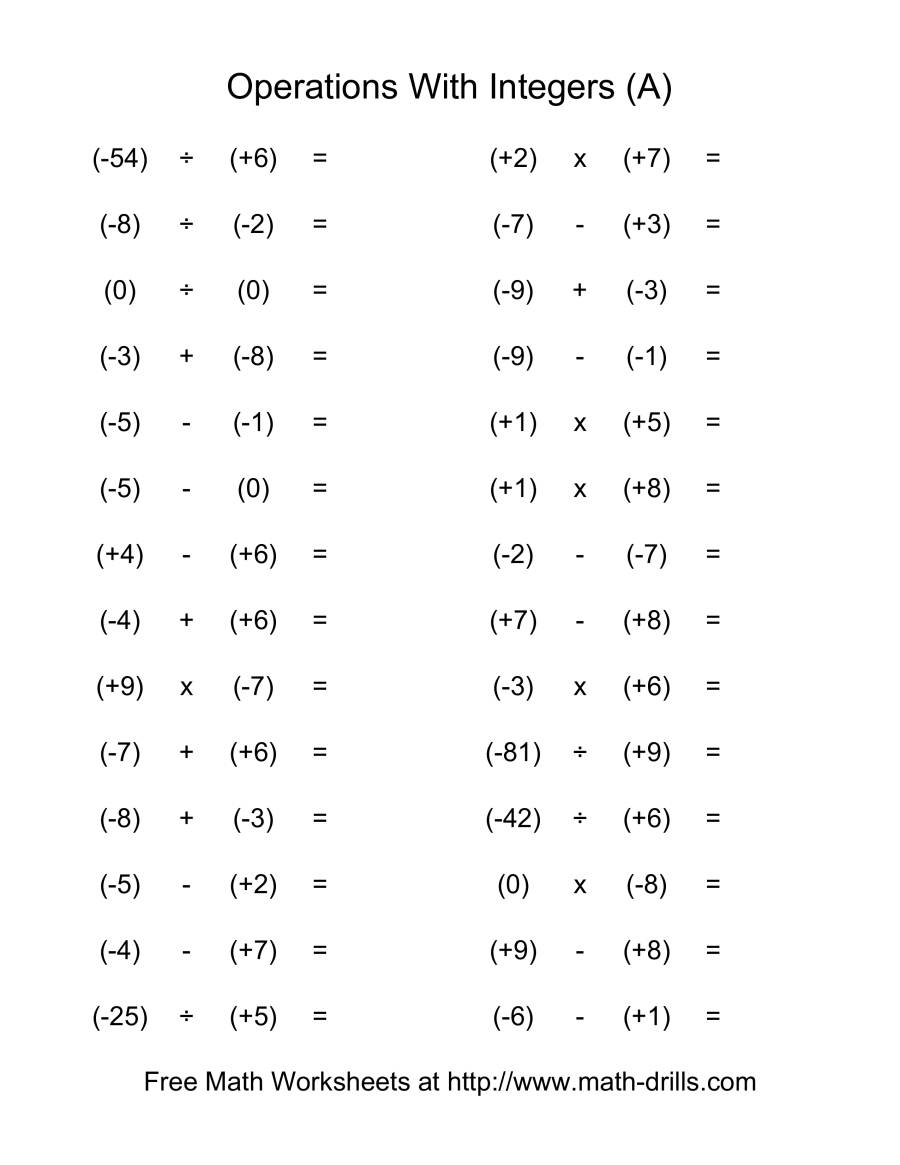 Adding Integers Worksheet Pdf