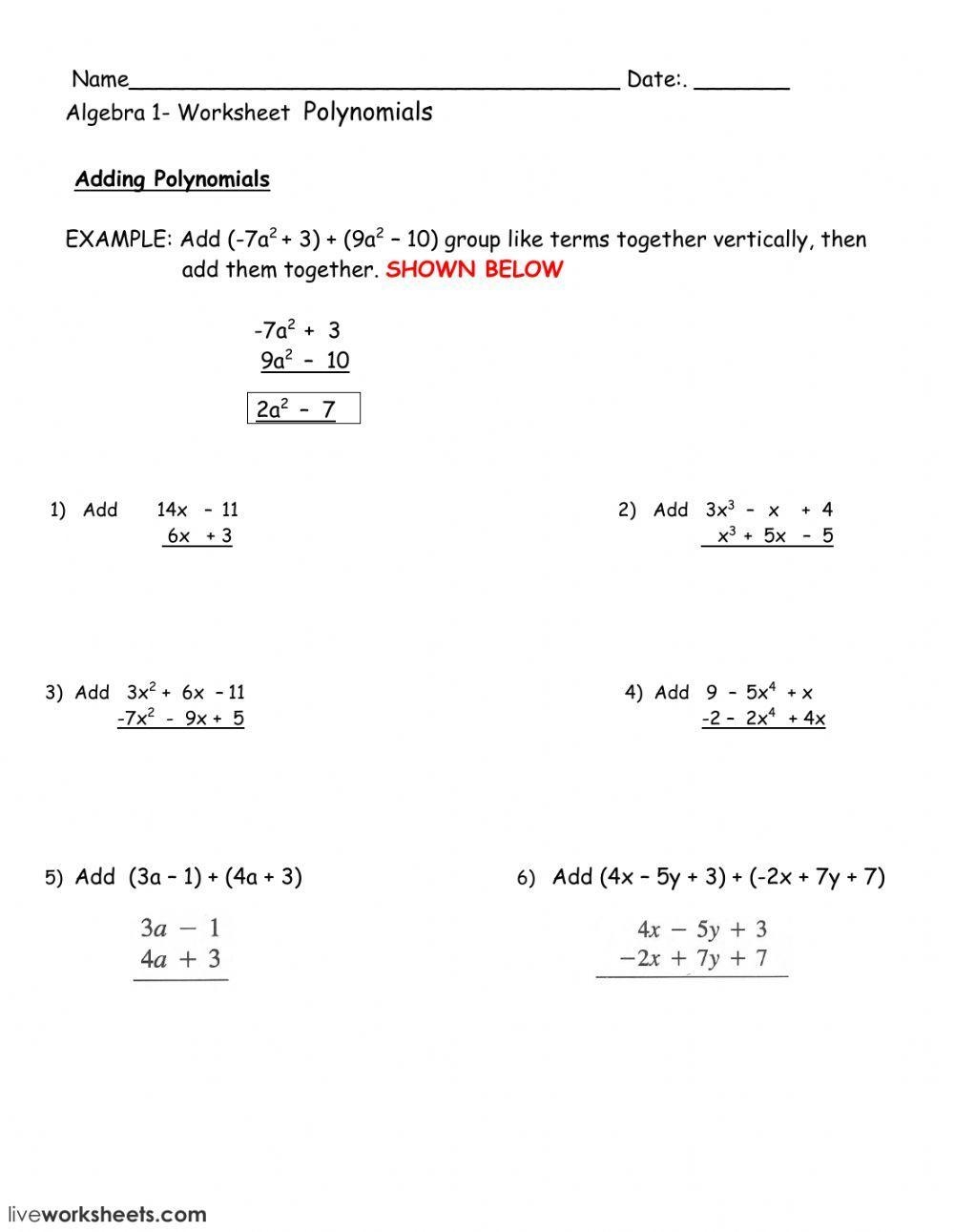 add the polynomials worksheet