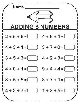 adding three numbers worksheet