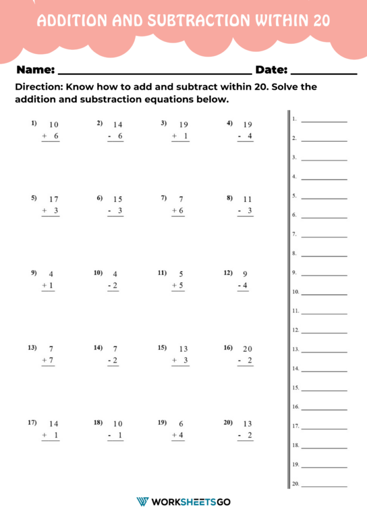 Addition And Subtraction Within 20 Worksheets 2 WorksheetsGO