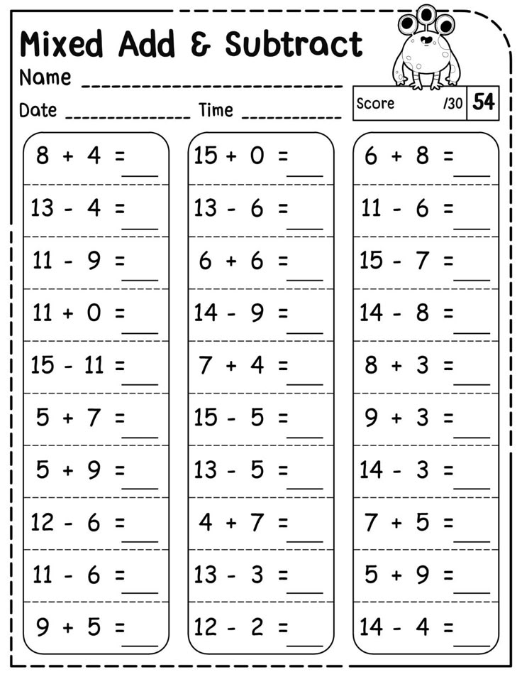 Addition And Subtraction Worksheets Practice For Grades K 2 Math 