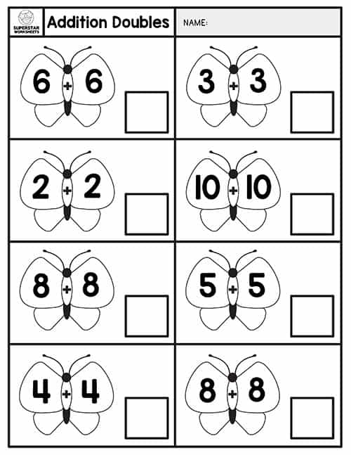 doubles addition worksheets