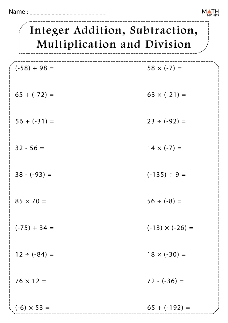 division multiplication addition subtraction worksheets