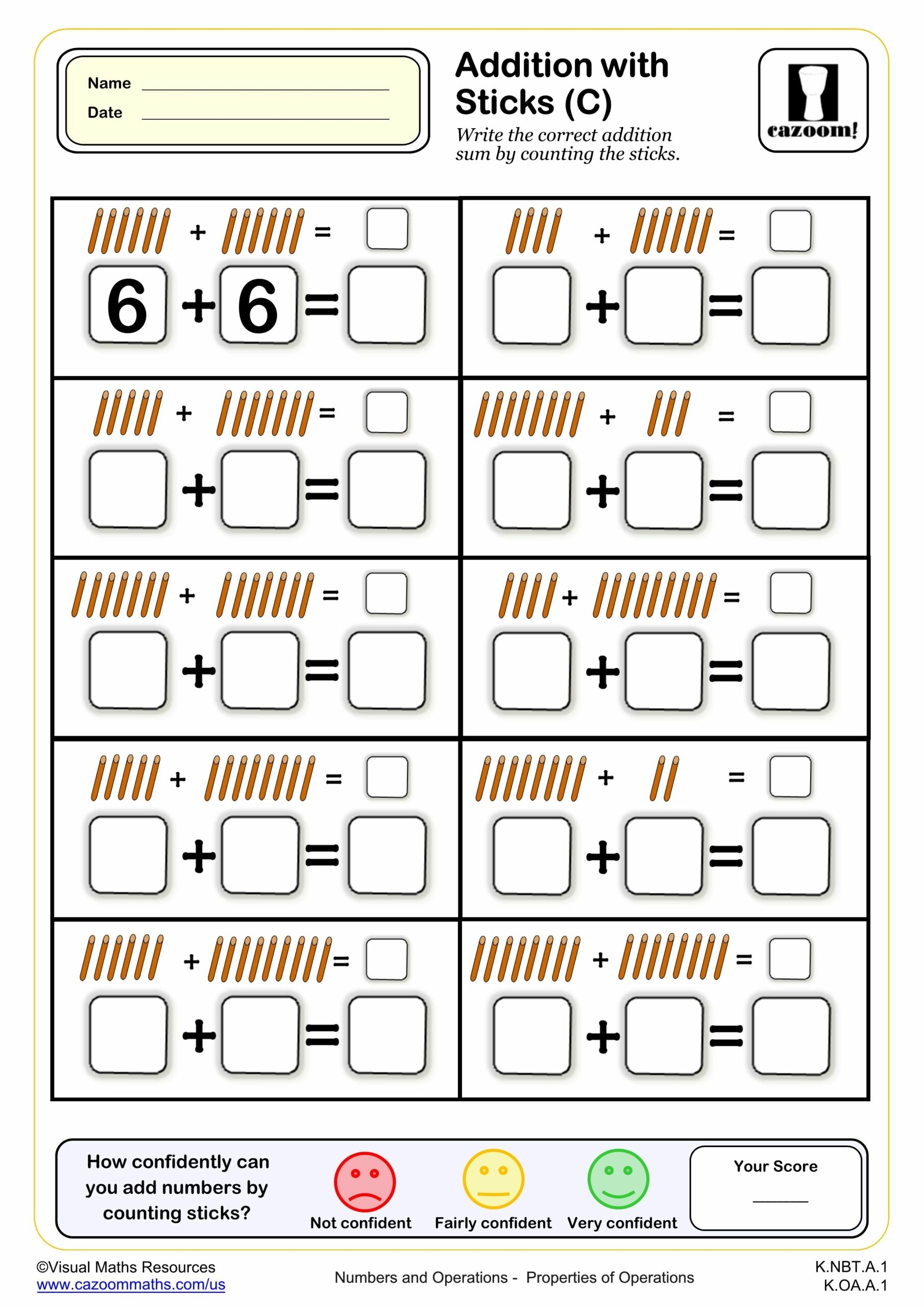 Addition With Sticks C PDF Printable Addition Worksheets 