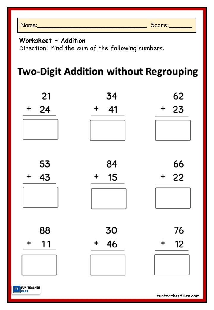 Addition Without Regrouping Worksheets With Answer Key 54 OFF