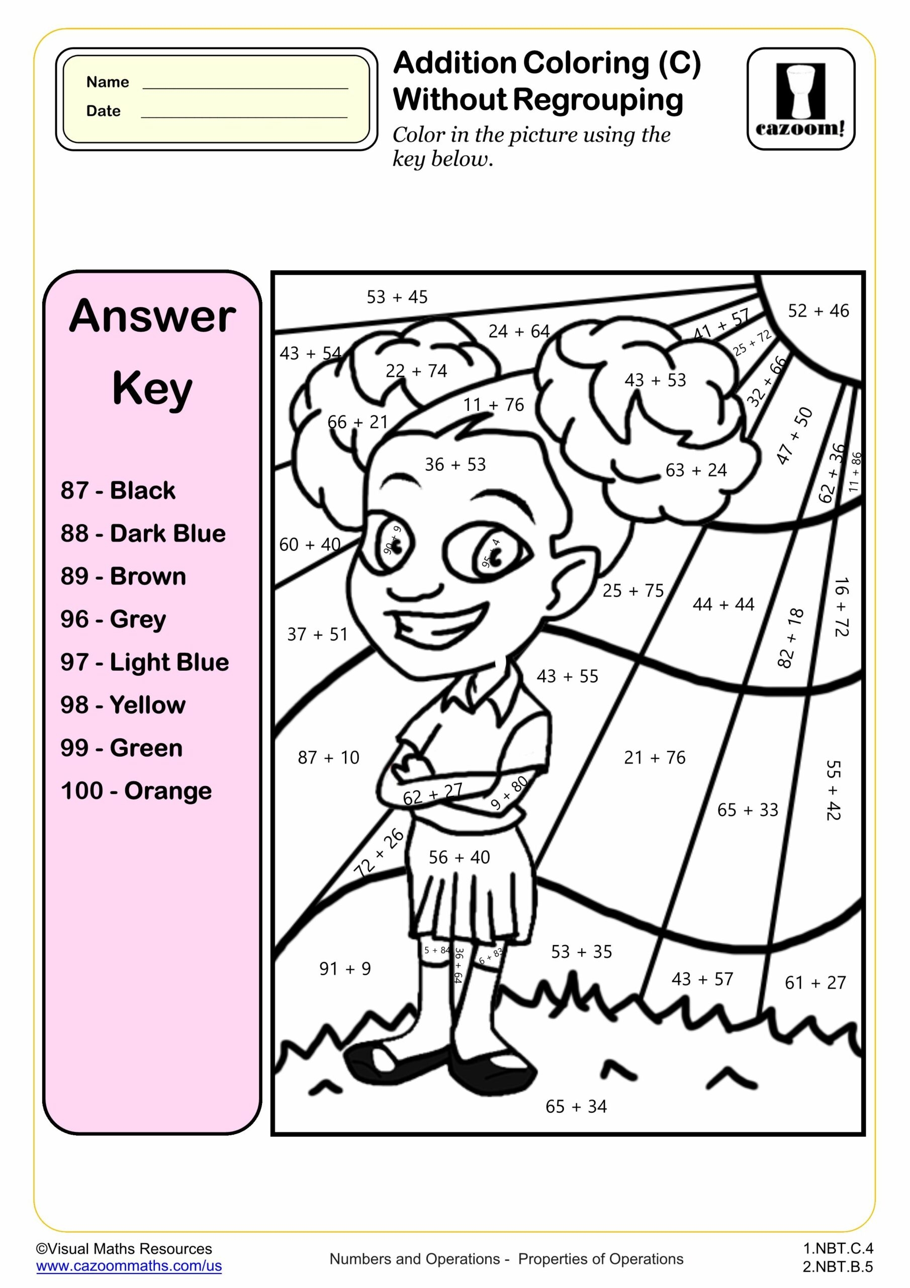 Addition Worksheet Coloring Worksheets Library