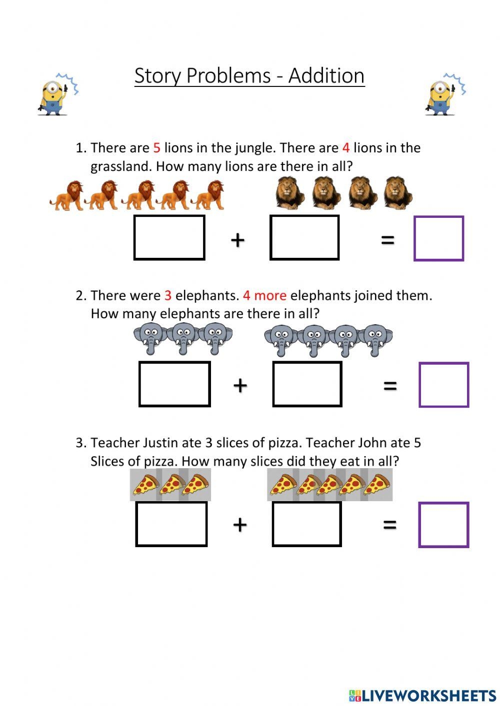 story problem worksheets