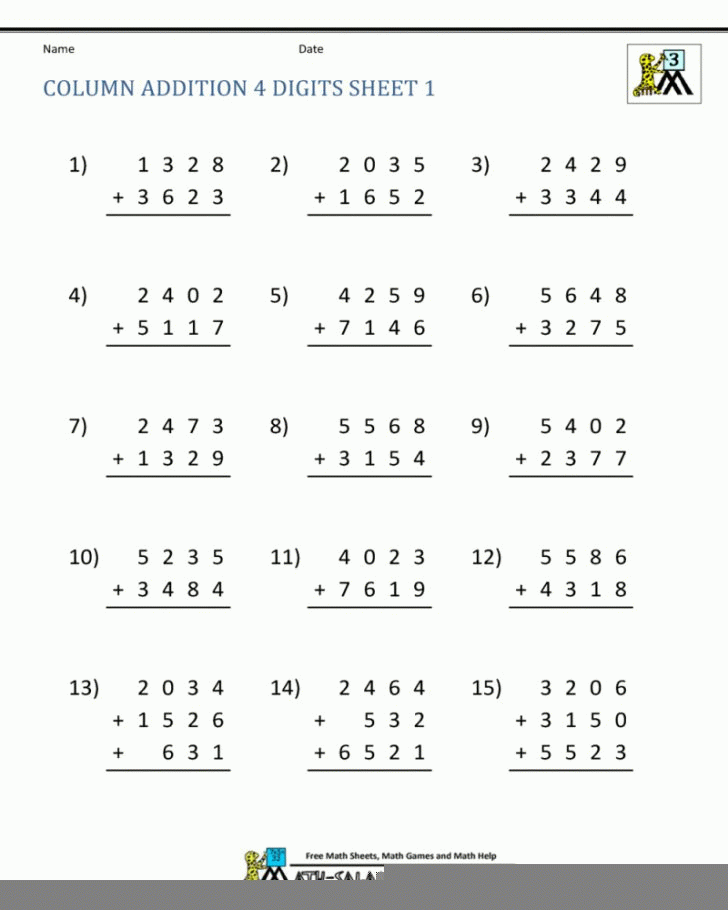 Addition Worksheets Grade 4 Math Worksheets Printable