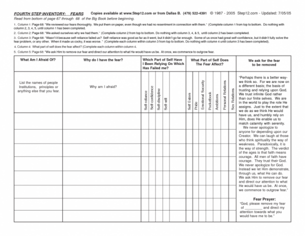 alcoholics anonymous step 6 worksheet