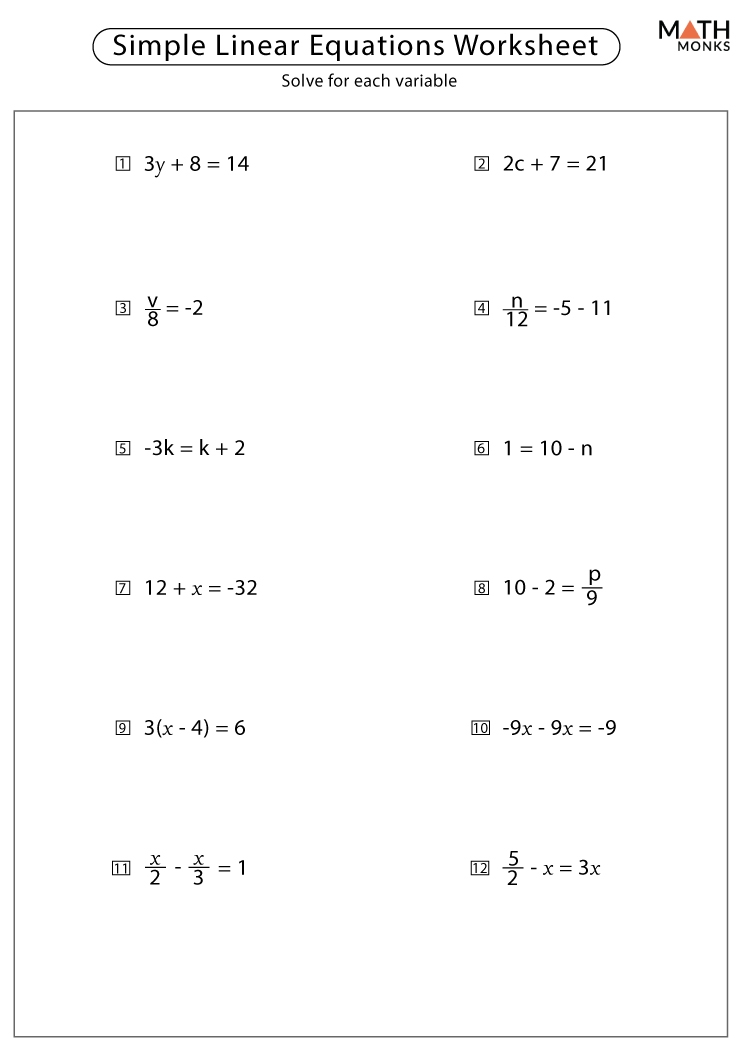worksheets on linear equations