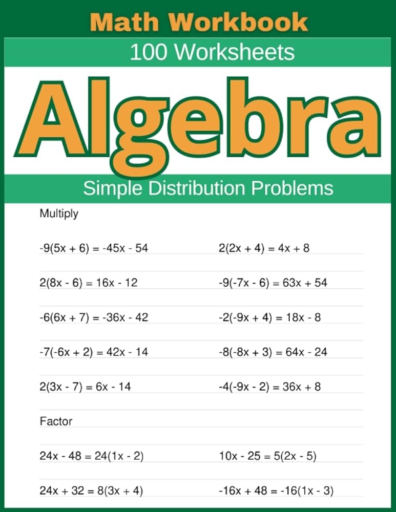 Algebra Simple Distribution Problems Math Workbook 100 Worksheets 