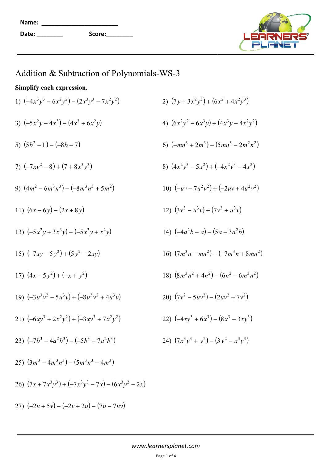 algebraic expressions worksheet pdf