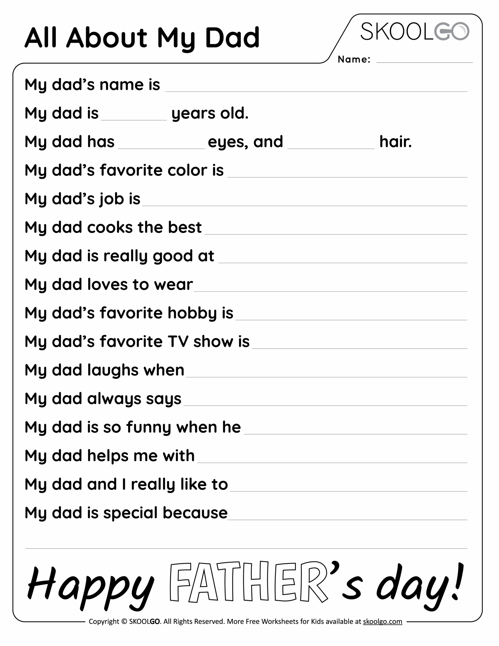 All About My Dad 1 Free Worksheet SKOOLGO