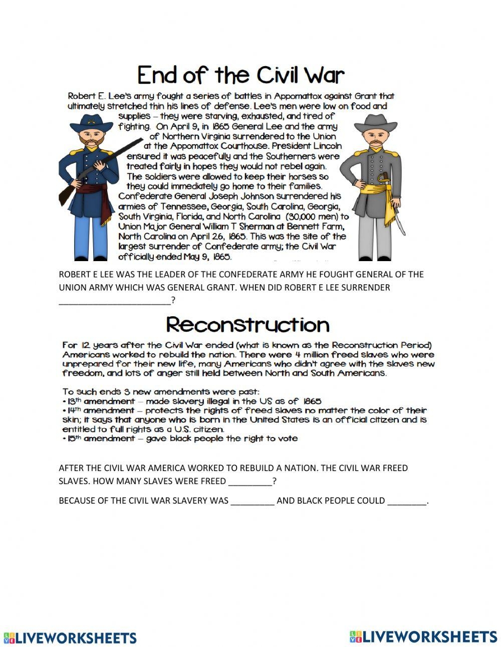 American Civil War BONUS WORKSHEETS CLASSROOM COMPLETE PRESS 