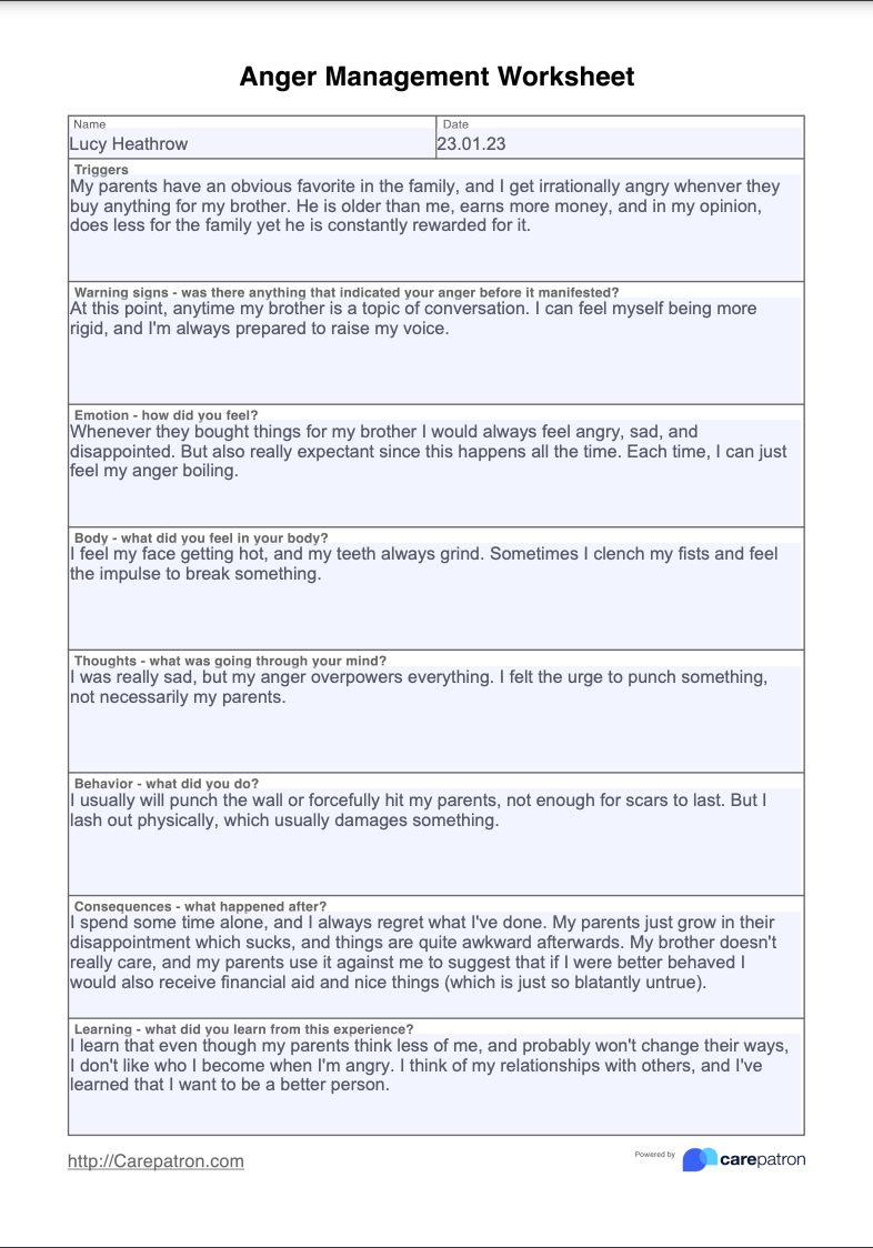 anger worksheet