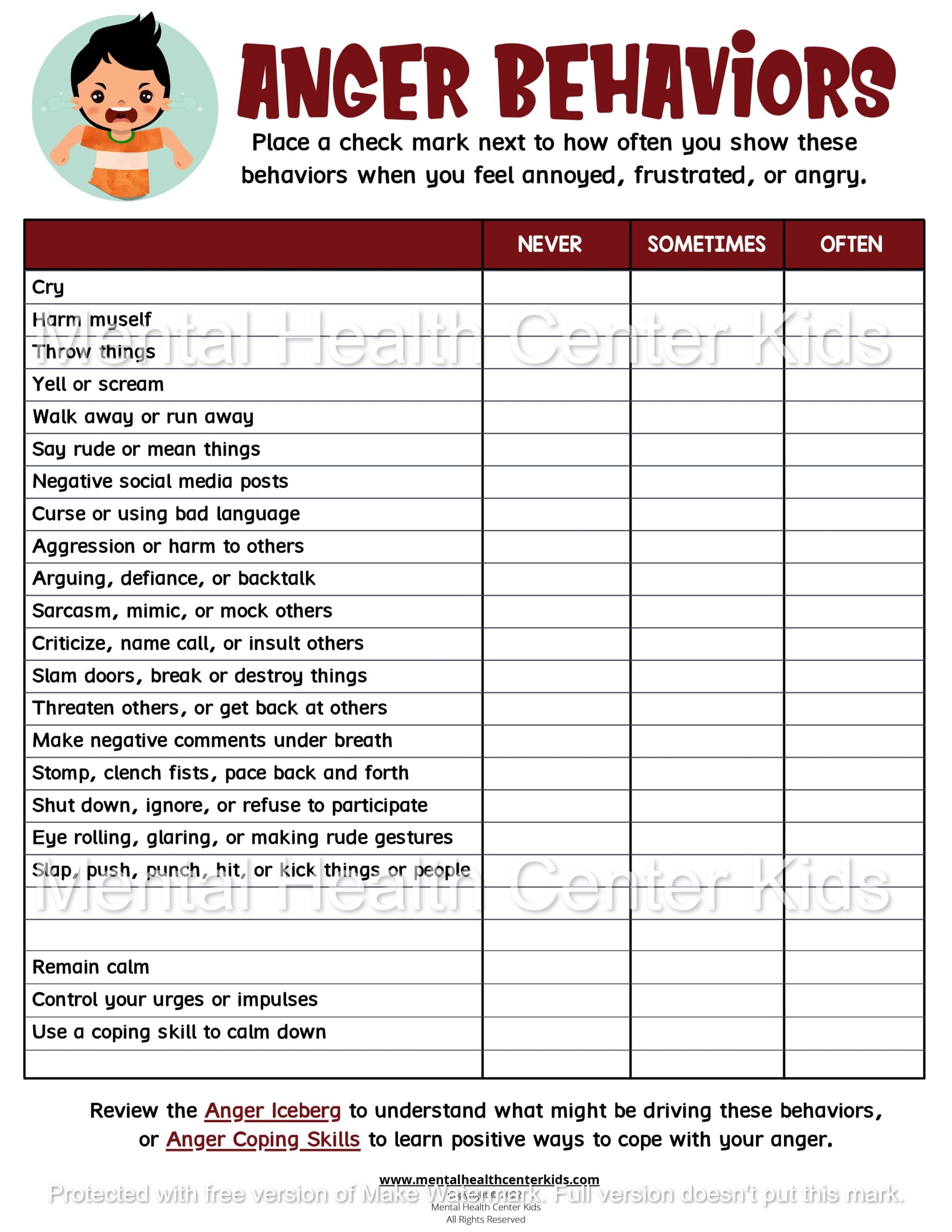 Anger Worksheets For Kids Worksheets Library