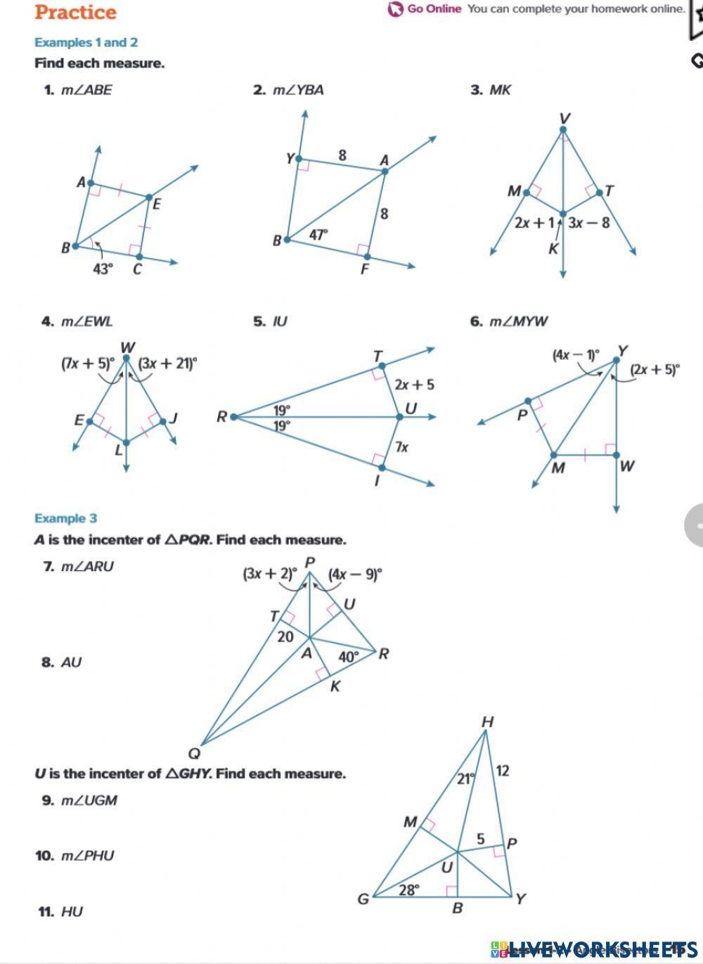 Angle Bisectors Of Triangles Worksheet Live Worksheets Worksheets 
