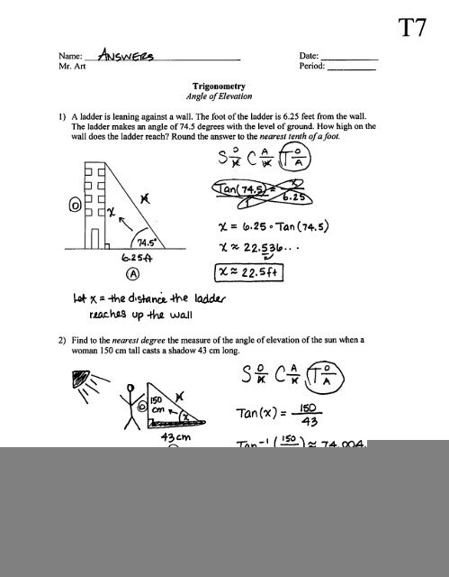 Angle Of Depression And Elevation Worksheet With Answers