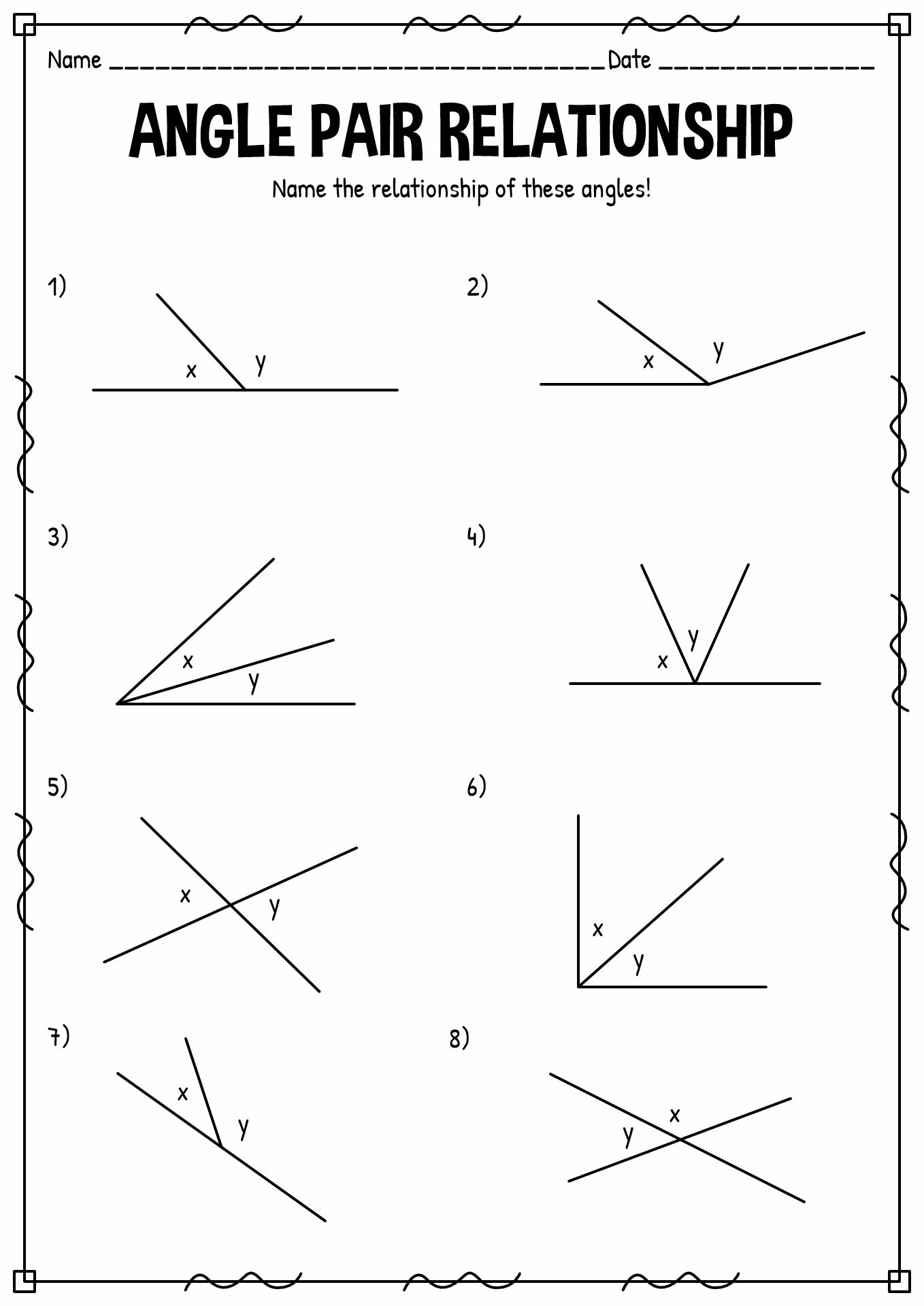 Angle Pair Relationships Practice Worksheet