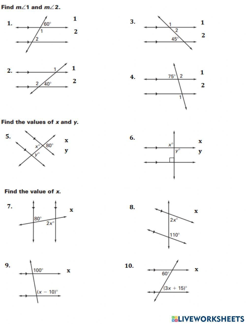 Angles Formed By A Transversal Worksheets Worksheets Library